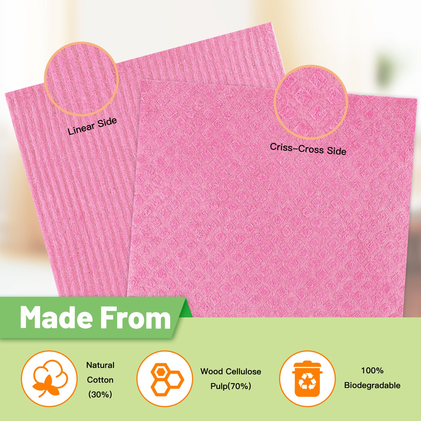 HealAge 15 Pack Swedish Dishcloths for Kitchen,Eco-Friendly Sponge Dish Cloths for Kitchen, Counters & Washing Dishes, Reusable Paper Towels Washable, Pink