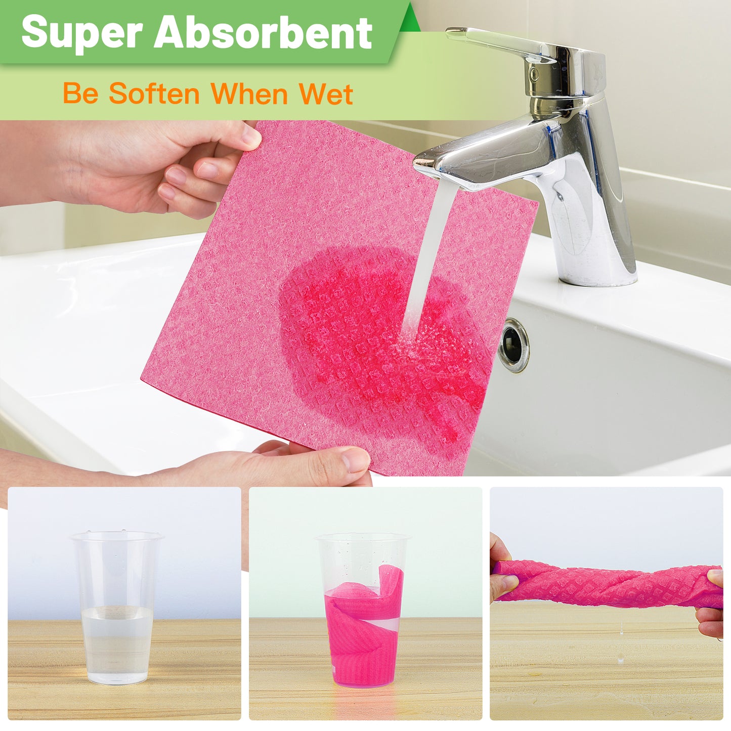 HealAge 15 Pack Swedish Dishcloths for Kitchen,Eco-Friendly Sponge Dish Cloths for Kitchen, Counters & Washing Dishes, Reusable Paper Towels Washable, Pink