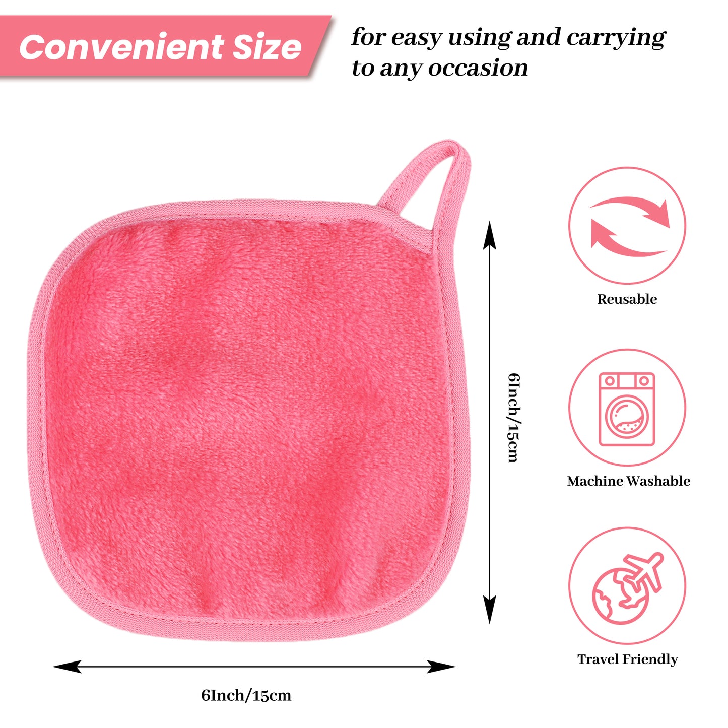 HealAge 15 Pack Makeup Remover Cloth, Microfiber Reusable Makeup Remover Pads, Washable Facial Cleansing Cloth for All Skin Types,6x6 Inch,Pink