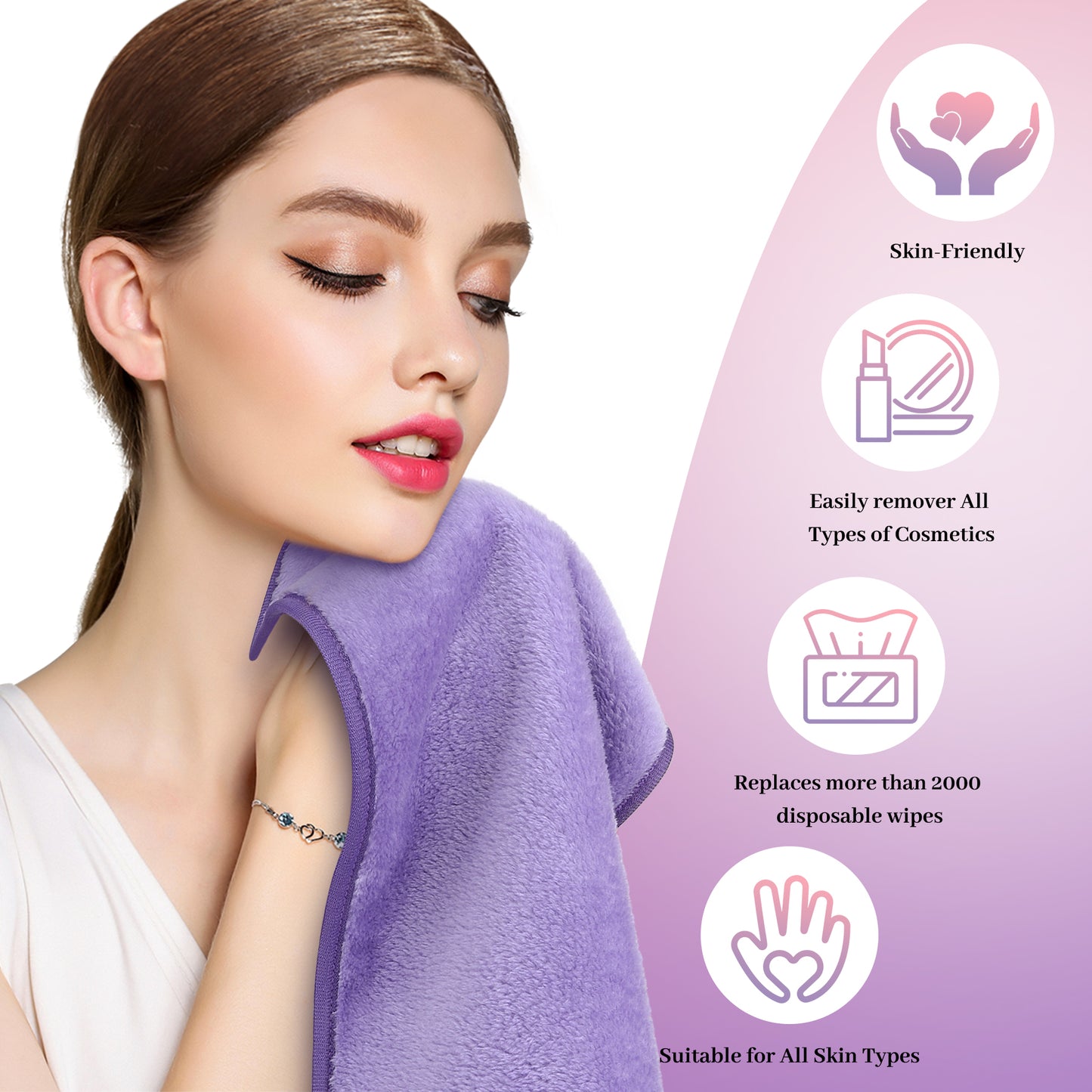 HealAge 8 Pack Reusable Makeup Remover Cloth,14x8Inch Ultra Soft Makeup Remover Towels,Microfiber Facial Cleansing Cloths 4 Colors-Purple Pink Blue Gray