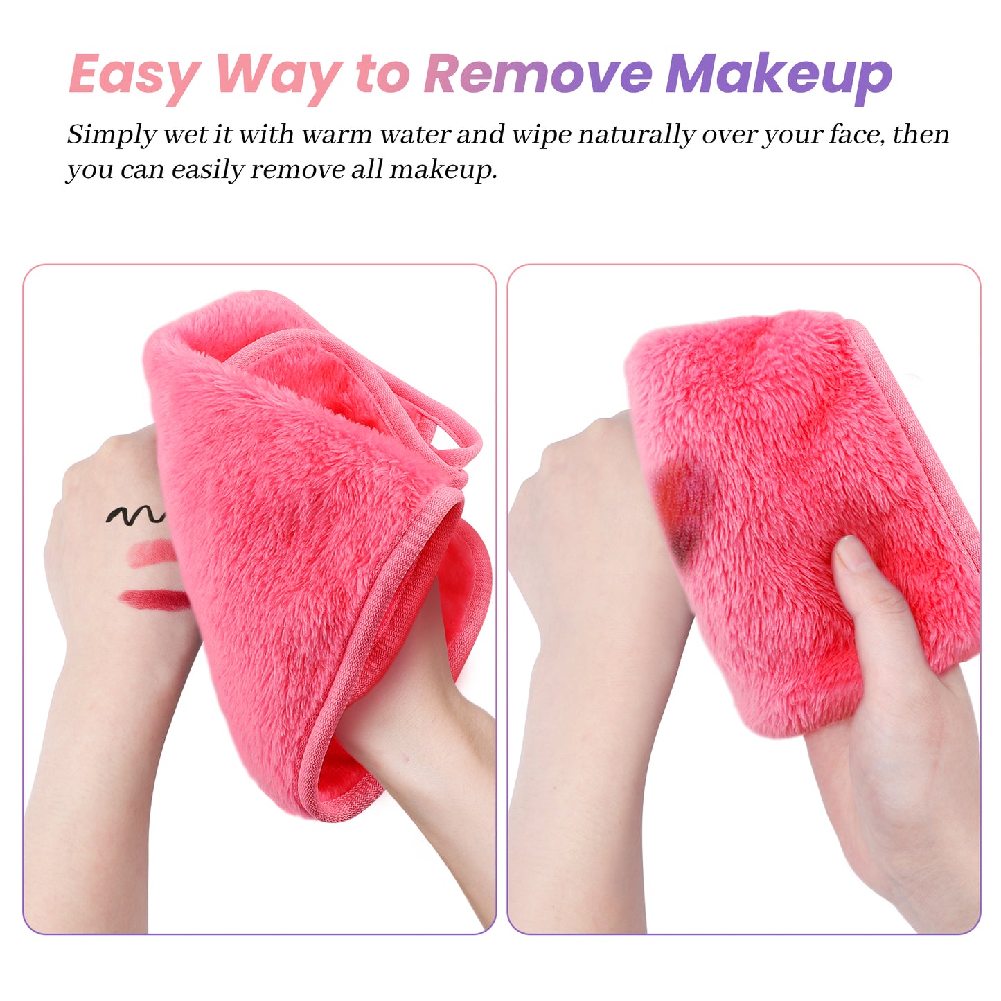 HealAge Reusable Makeup Remover Cloths 8 Pack, Ultra Soft Microfiber Facial Cleansing Cloths, Washable Makeup Remover Towels for All Skin Types,13x7 inch,Pink