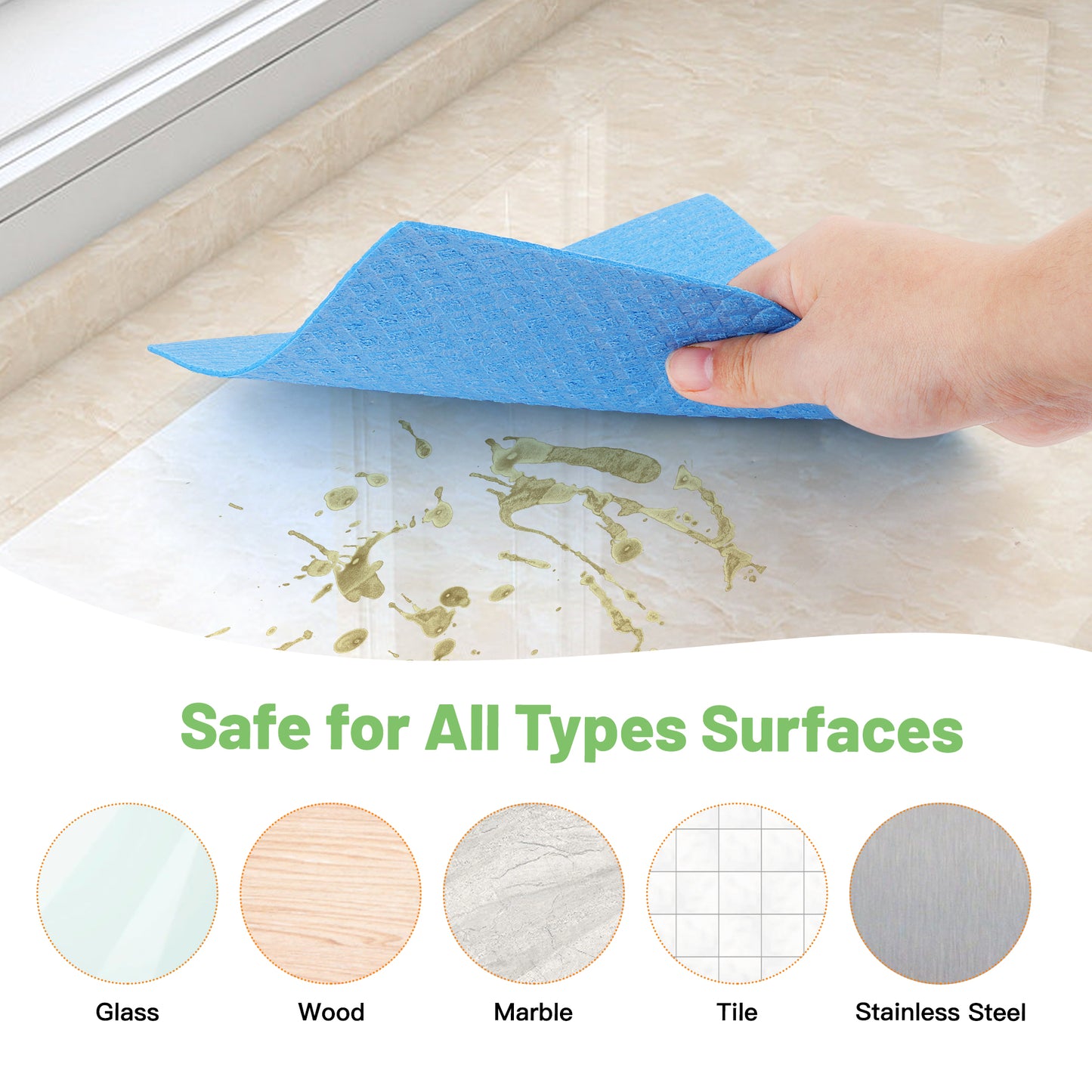 HealAge 15 Pack Swedish Dishcloths for Kitchen,Reusable and Eco-Friendly Cellulose Sponge Cloths, Absorbent and No Odor Reusable Paper Towels for Dishes & Counters, Dishwasher Safe,Blue