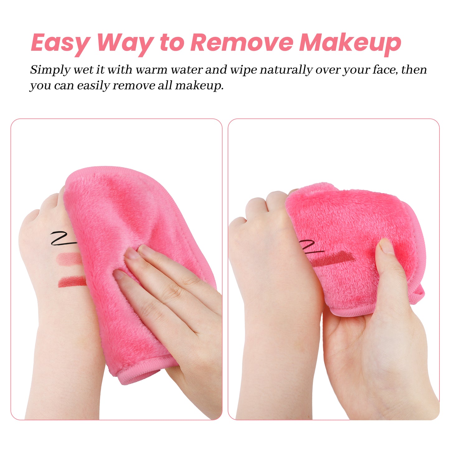 HealAge 15 Pack Makeup Remover Cloth, Microfiber Reusable Makeup Remover Pads, Washable Facial Cleansing Cloth for All Skin Types,6x6 Inch,Pink