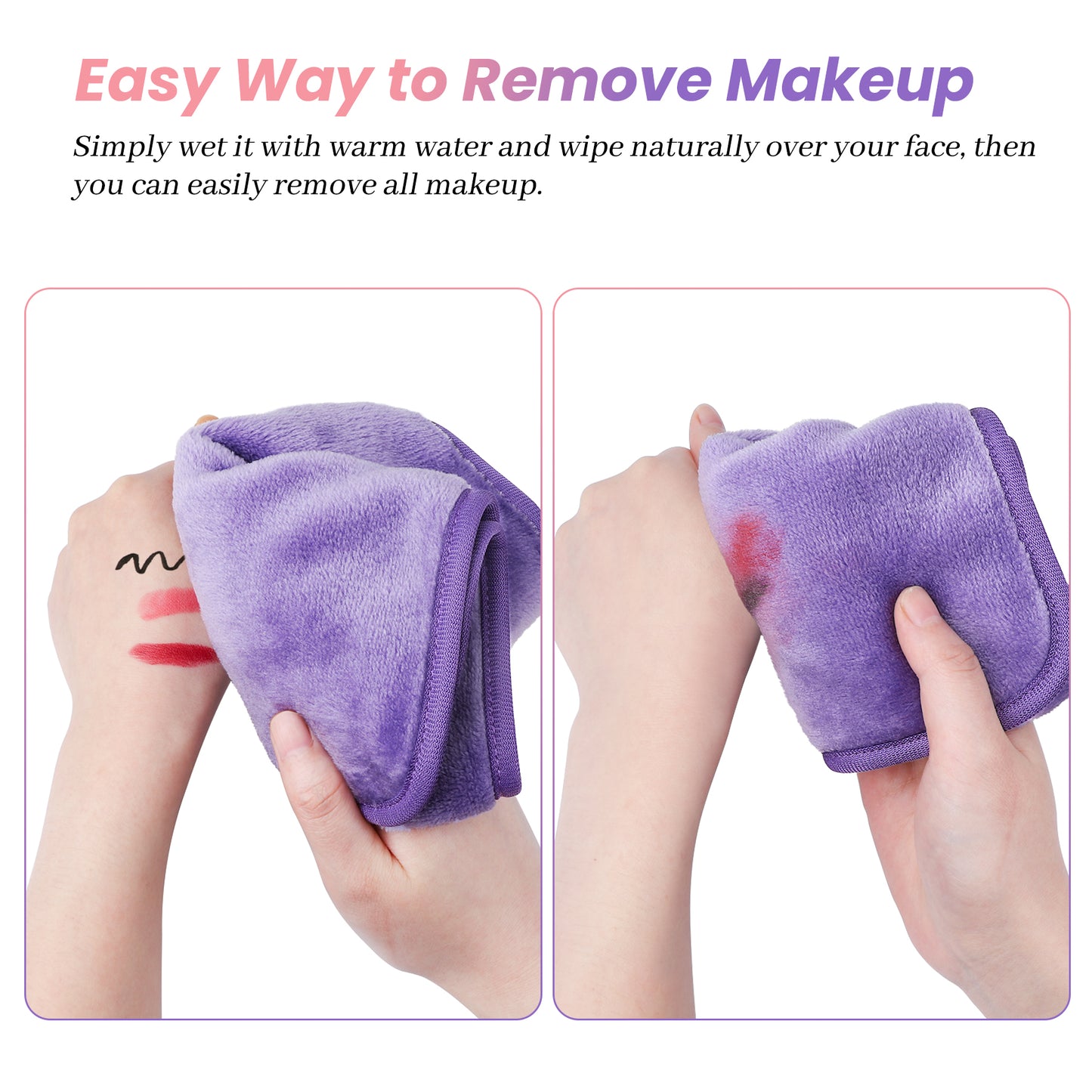 HealAge 8 Pack Reusable Makeup Remover Cloth,14x8Inch Ultra Soft Makeup Remover Towels,Microfiber Facial Cleansing Cloths 4 Colors-Purple Pink Blue Gray