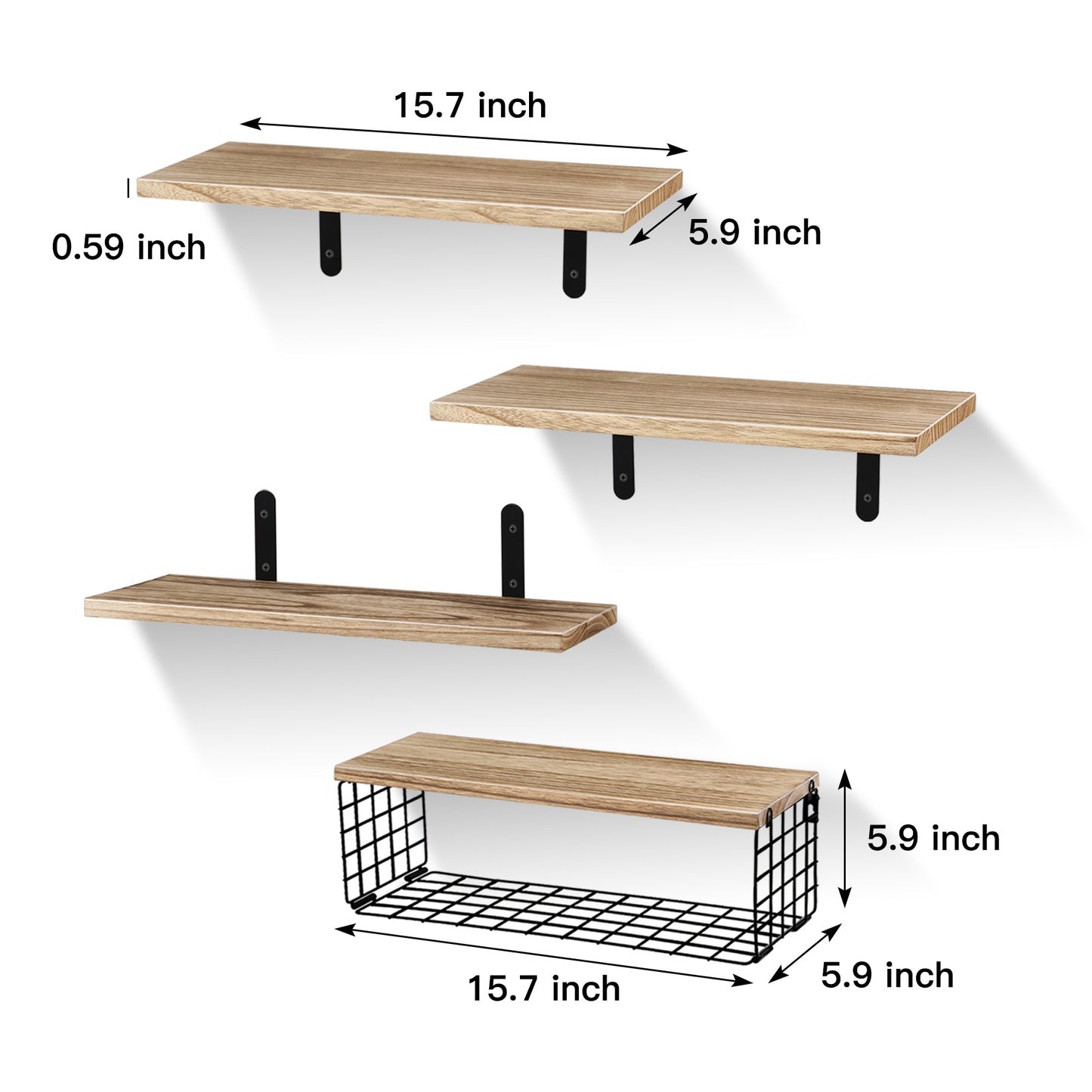HealAge Bathroom Floating Shelves with Storage Basket,Rustic Wood Floating Shelves for Wall Decor and Organizer, Wall Mounted Shelves for Bathroom, Bedroom, Living Room,Kitchen, Rustic Brown