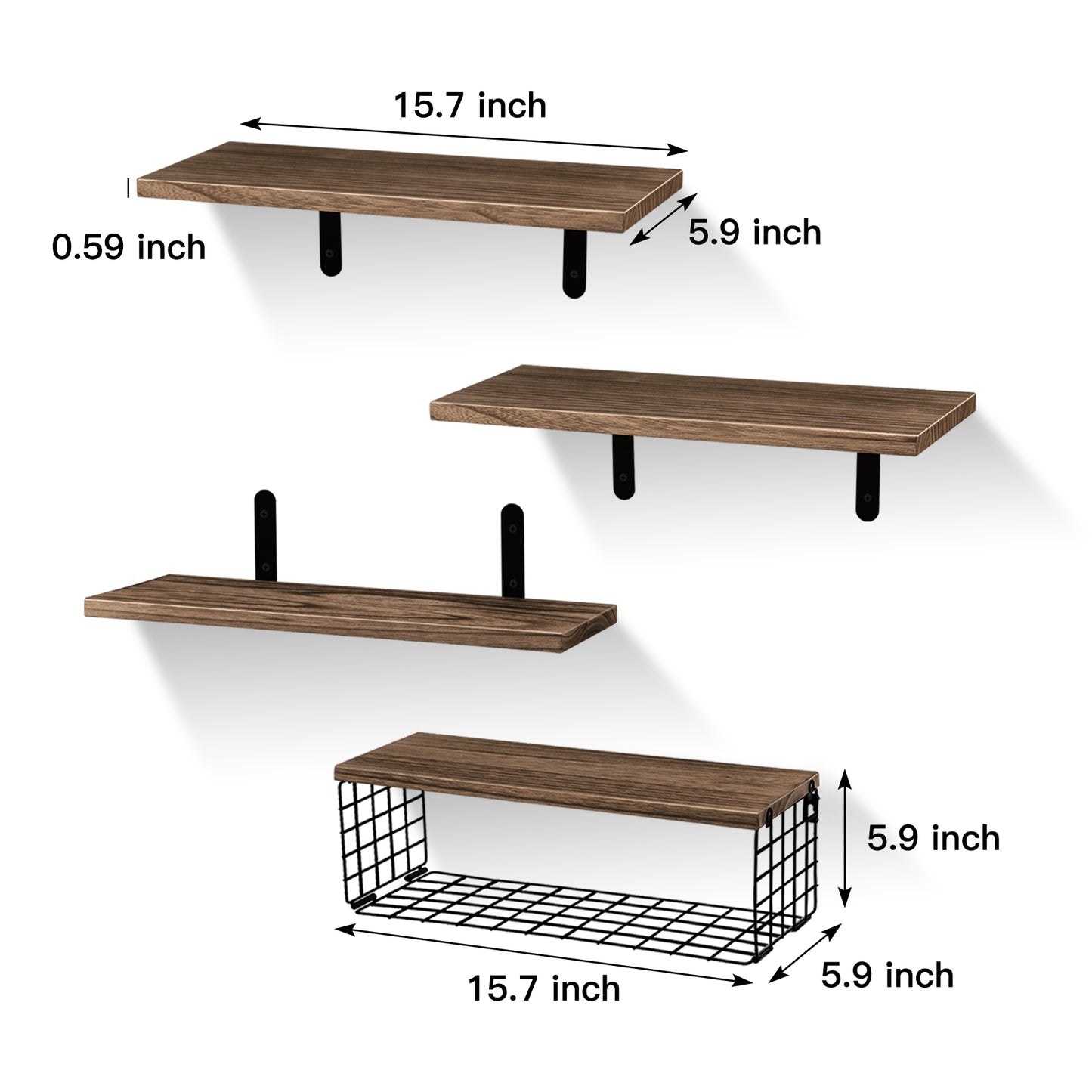 HealAge Bathroom Floating Shelves for Wall Decor and Organizer,Bathroom Shelves Over Toilet with Wire Storage Basket,Wall Mounted Wood Shelves for Bathroom, Bedroom,Living Room,Kitchen,Dark Brown