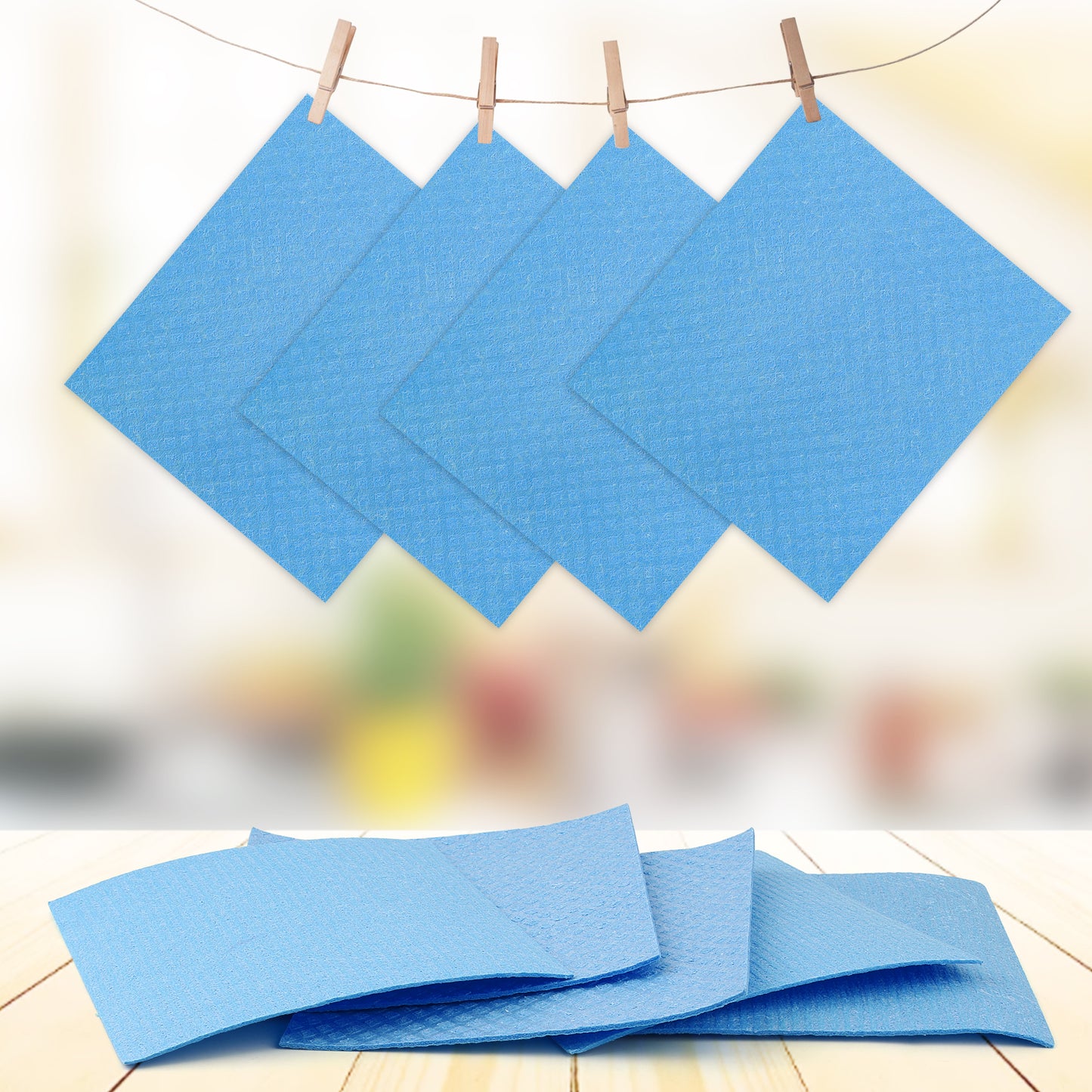 HealAge 15 Pack Swedish Dishcloths for Kitchen,Reusable and Eco-Friendly Cellulose Sponge Cloths, Absorbent and No Odor Reusable Paper Towels for Dishes & Counters, Dishwasher Safe,Blue