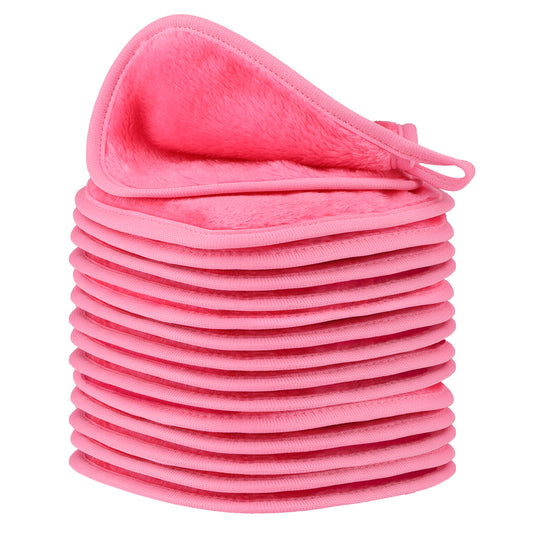 HealAge 15 Pack Makeup Remover Cloth, Microfiber Reusable Makeup Remover Pads, Washable Facial Cleansing Cloth for All Skin Types,6x6 Inch,Pink