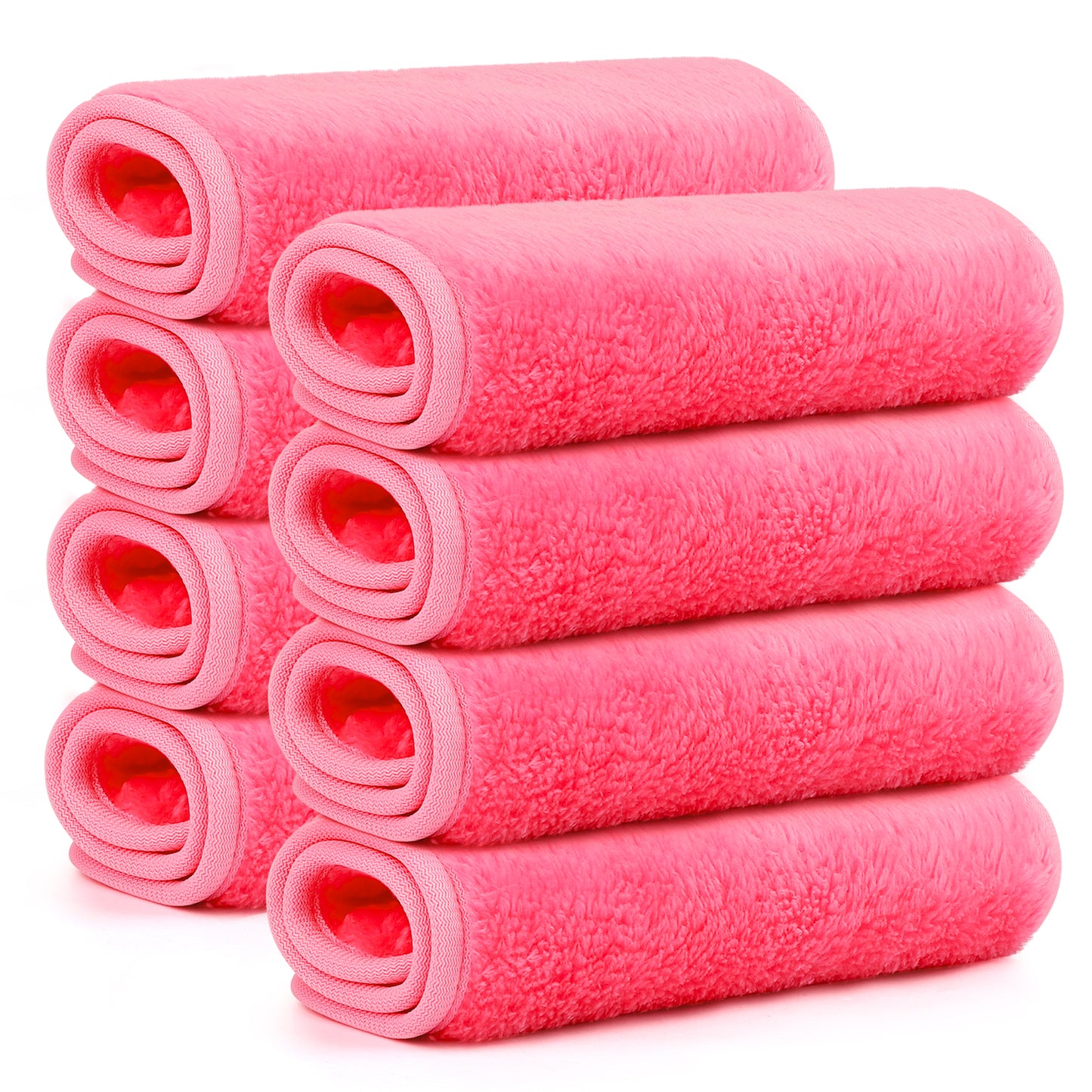 HealAge Reusable Makeup Remover Cloths 8 Pack, Ultra Soft Microfiber Facial Cleansing Cloths, Washable Makeup Remover Towels for All Skin Types,13x7 inch,Pink