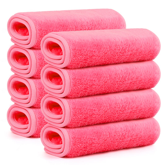 HealAge Reusable Makeup Remover Cloths 8 Pack, Ultra Soft Microfiber Facial Cleansing Cloths, Washable Makeup Remover Towels for All Skin Types,13x7 inch,Pink
