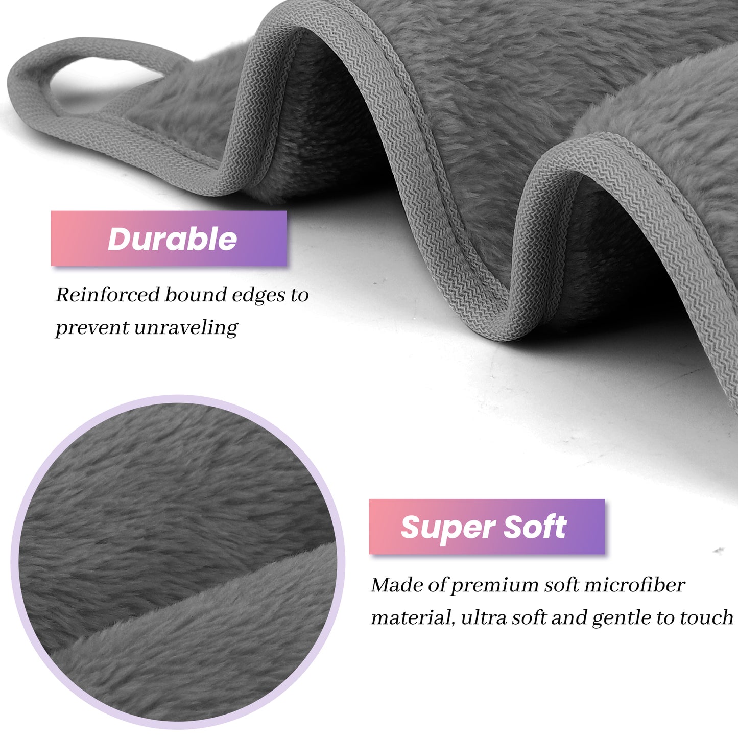 HealAge Makeup Remover Cloths Pack of 8, Soft Microfiber Facial Cleansing Cloths,13x7 inch Reusable Makeup Remover Towels for All Skin Types,Gray