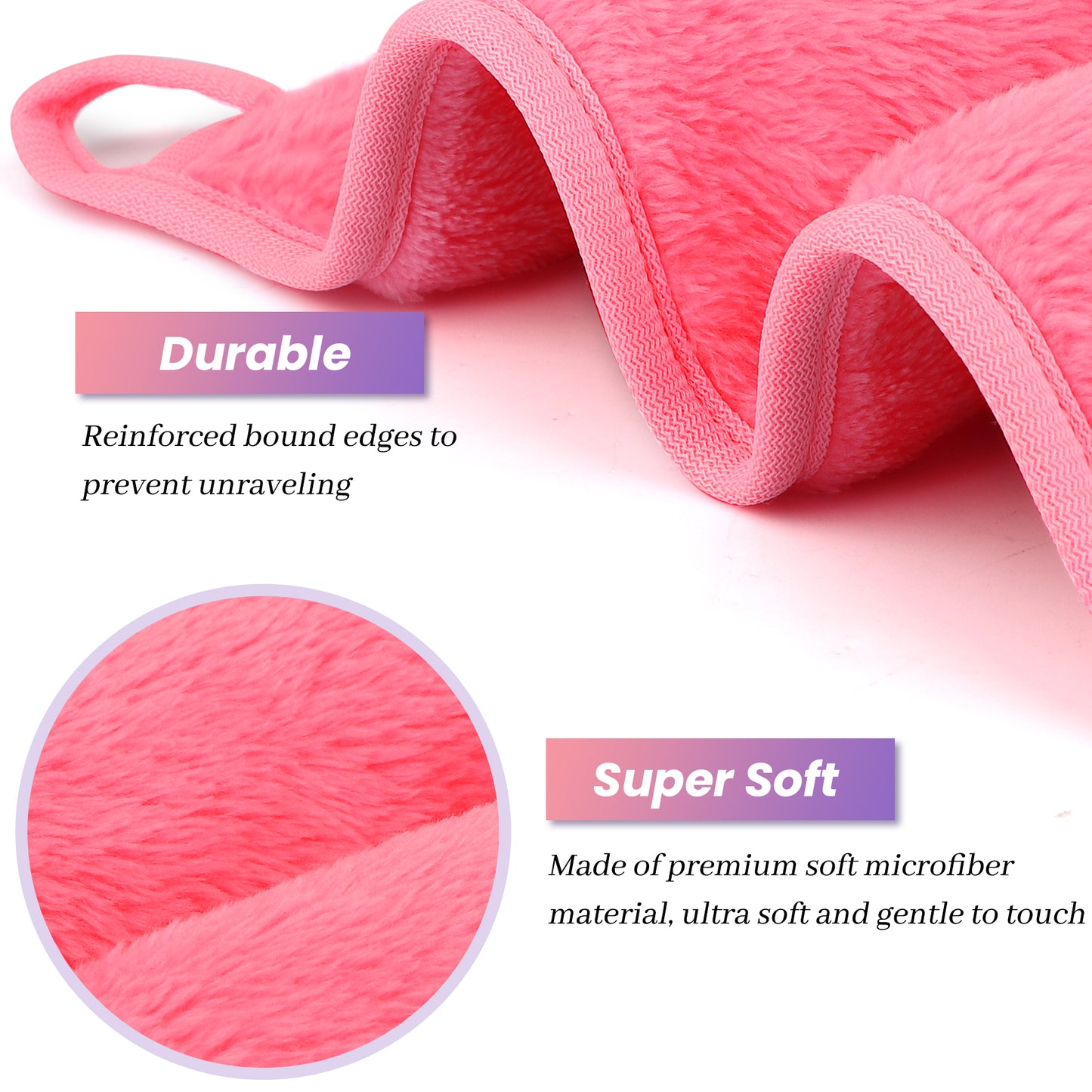 HealAge Reusable Makeup Remover Cloths 8 Pack, Ultra Soft Microfiber Facial Cleansing Cloths, Washable Makeup Remover Towels for All Skin Types,13x7 inch,Pink