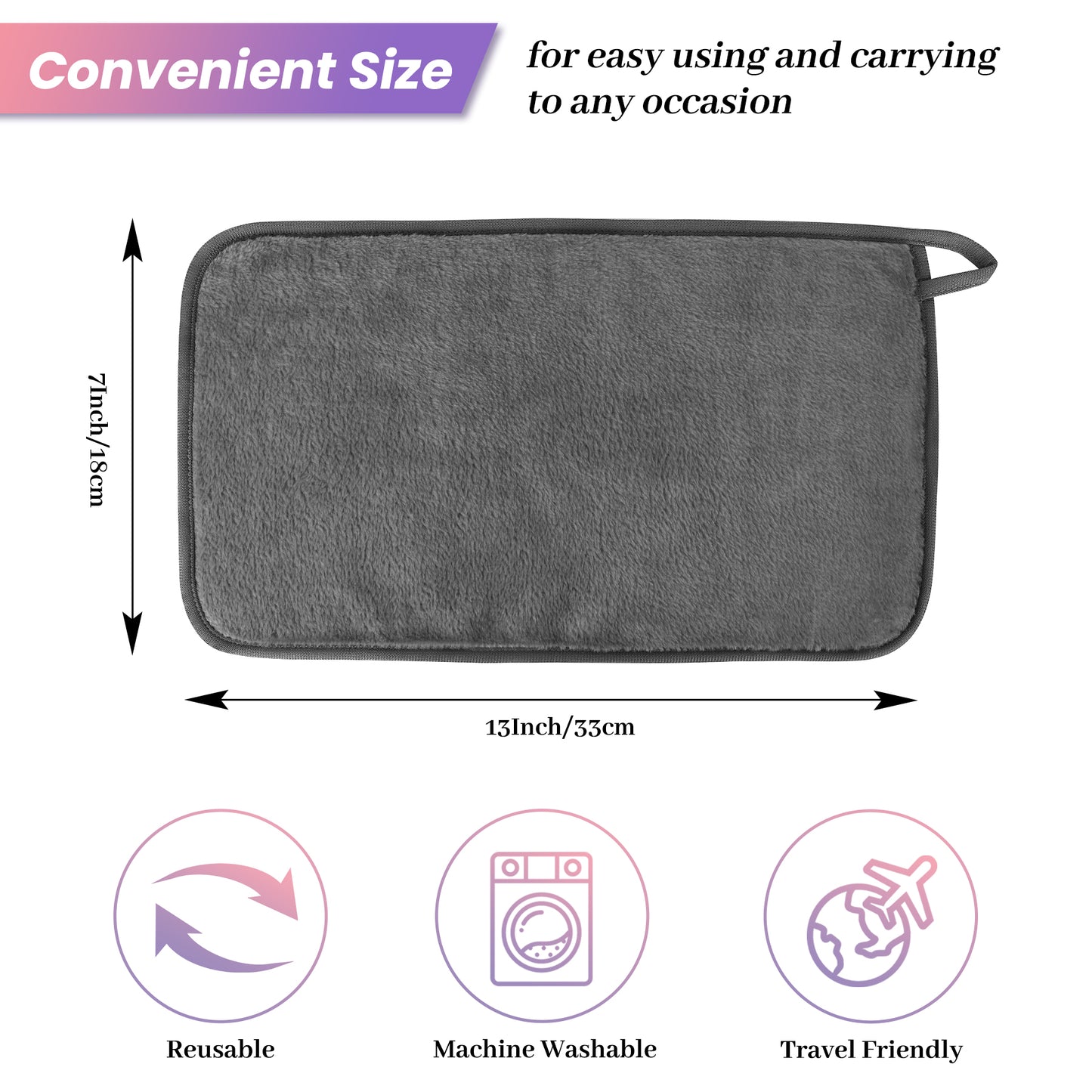 HealAge Makeup Remover Cloths Pack of 8, Soft Microfiber Facial Cleansing Cloths,13x7 inch Reusable Makeup Remover Towels for All Skin Types,Gray
