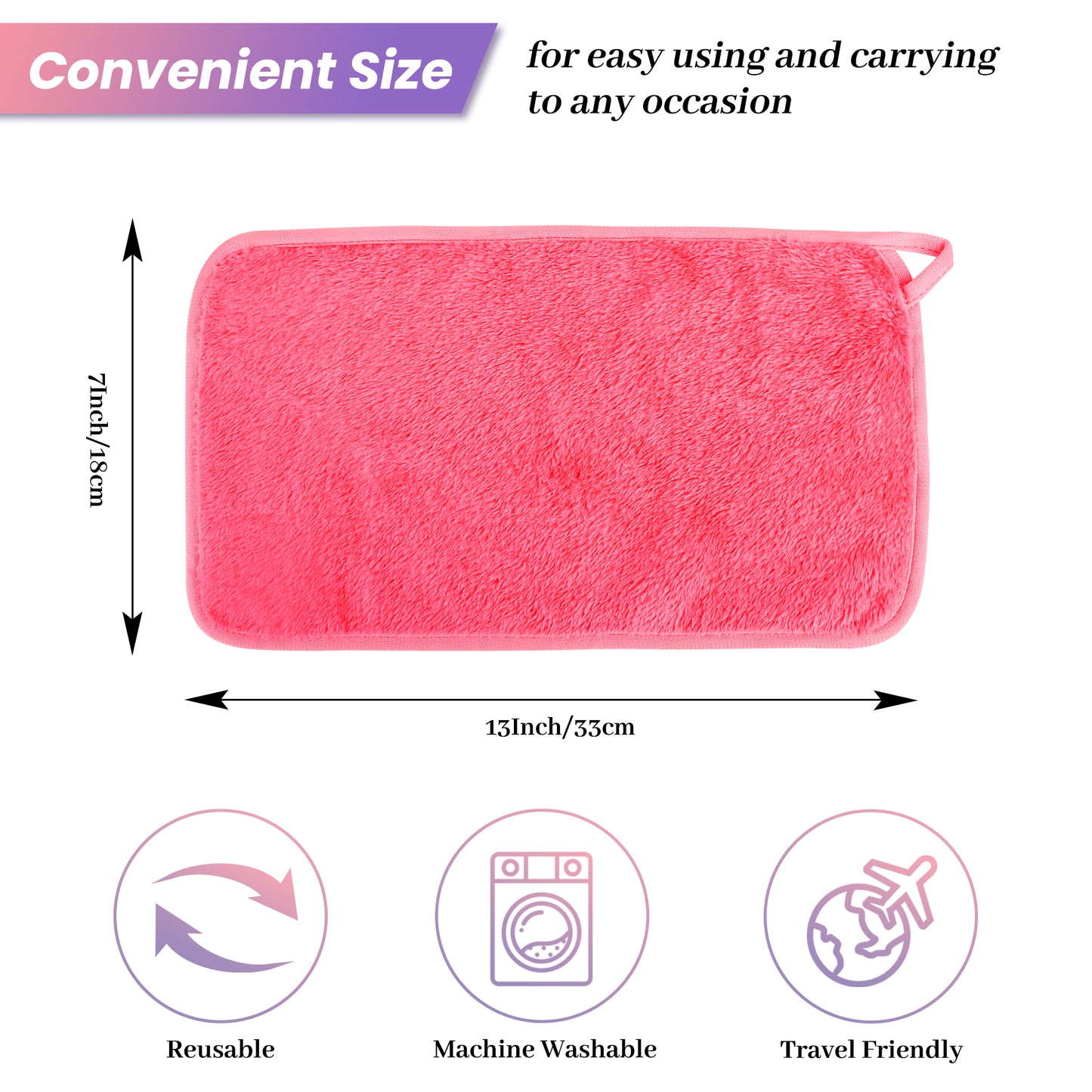 HealAge Reusable Makeup Remover Cloths 8 Pack, Ultra Soft Microfiber Facial Cleansing Cloths, Washable Makeup Remover Towels for All Skin Types,13x7 inch,Pink