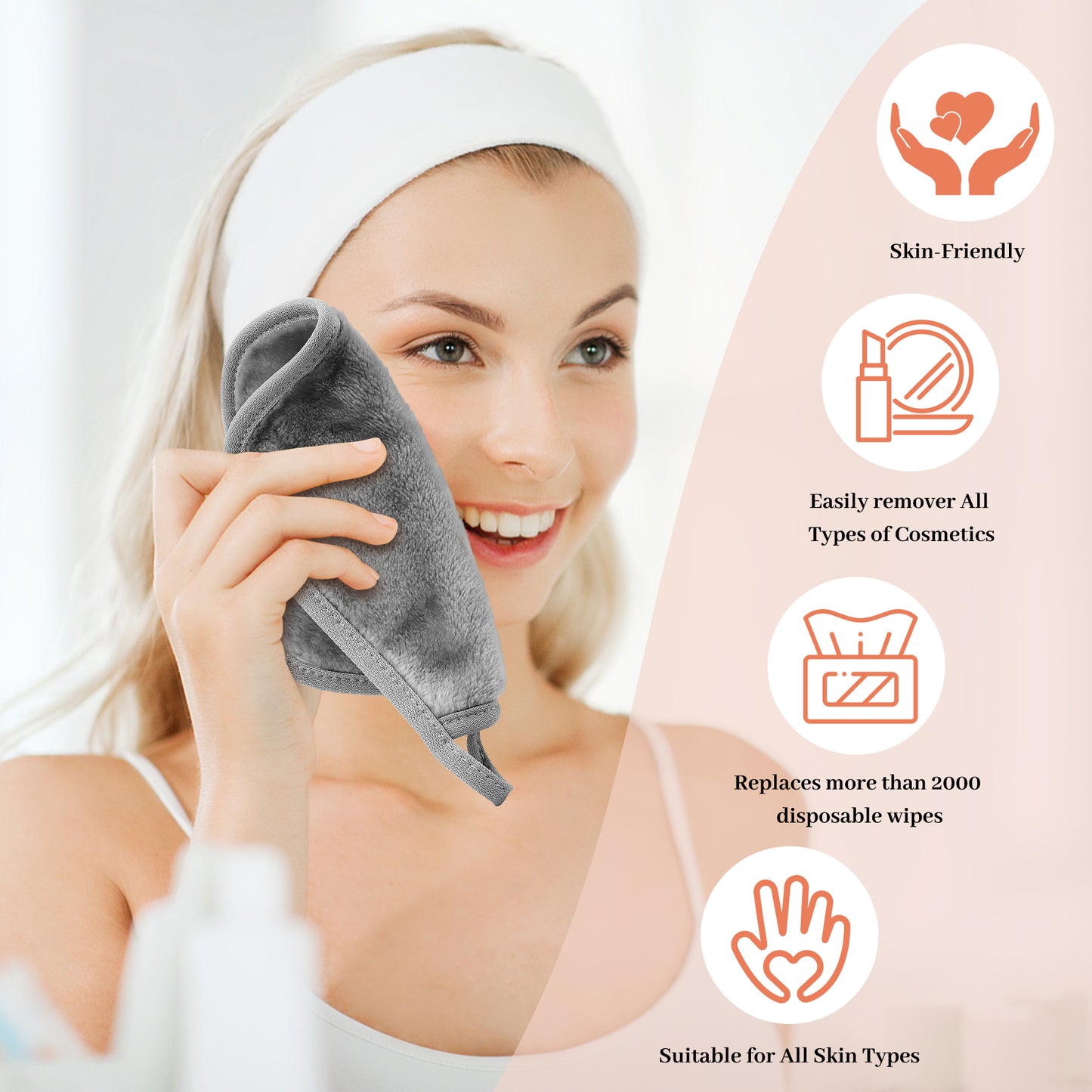 HealAge Reusable Makeup Remover Cloth 6x6Inch, 15 Pack Microfiber Makeup Remover Pads for All Skin Types,Washable Ultra Soft Facial Cleansing Cloth(Gray)
