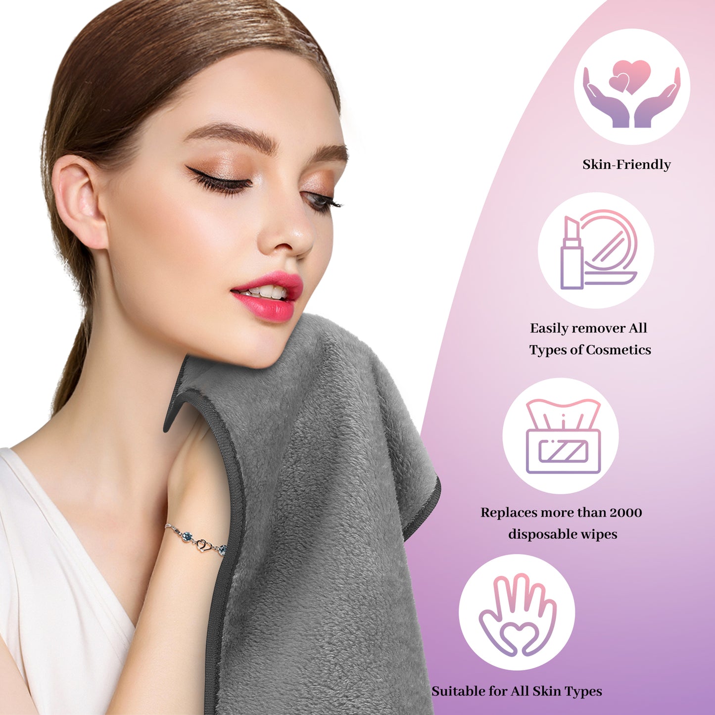 HealAge Makeup Remover Cloths Pack of 8, Soft Microfiber Facial Cleansing Cloths,13x7 inch Reusable Makeup Remover Towels for All Skin Types,Gray