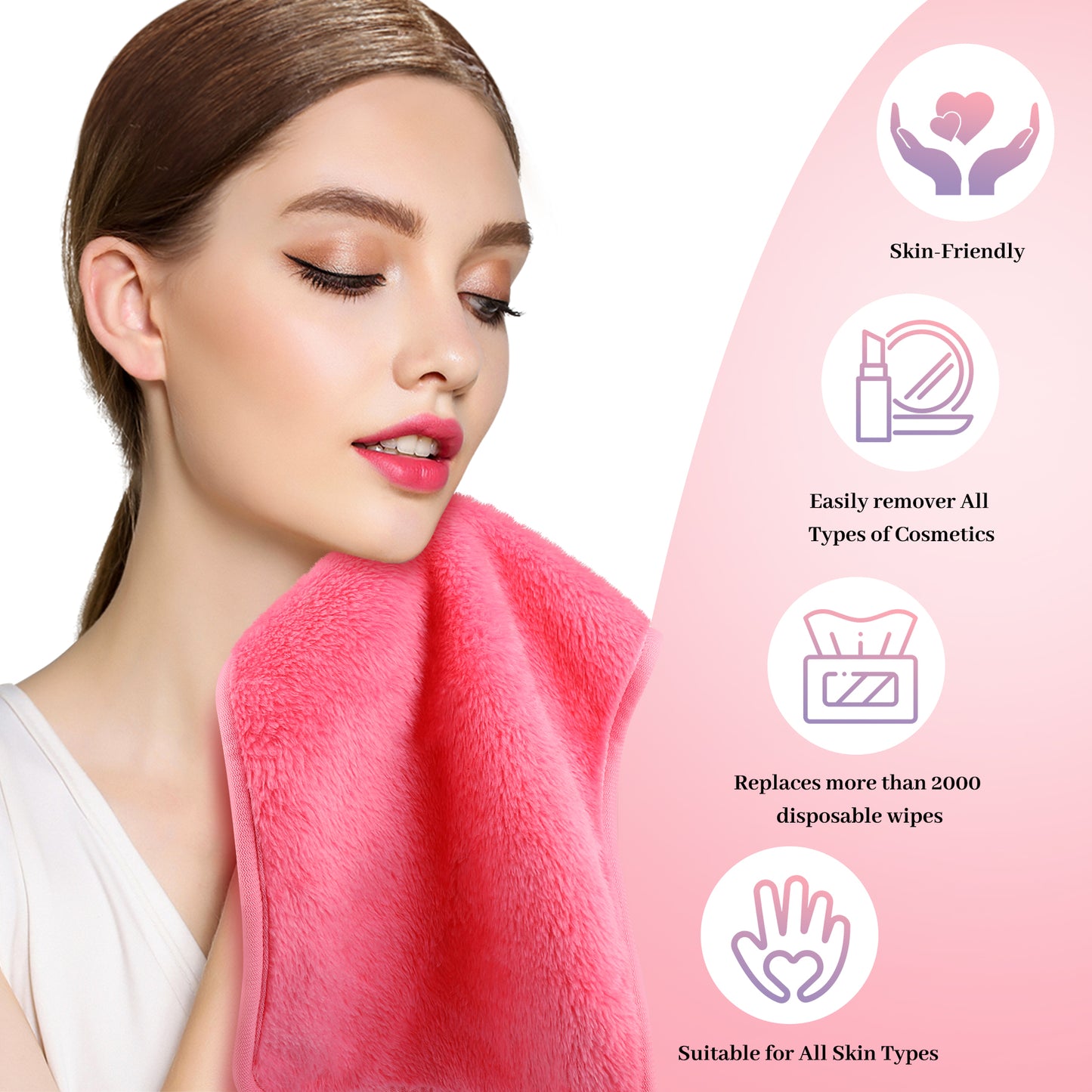 HealAge Reusable Makeup Remover Cloths 8 Pack, Ultra Soft Microfiber Facial Cleansing Cloths, Washable Makeup Remover Towels for All Skin Types,13x7 inch,Pink