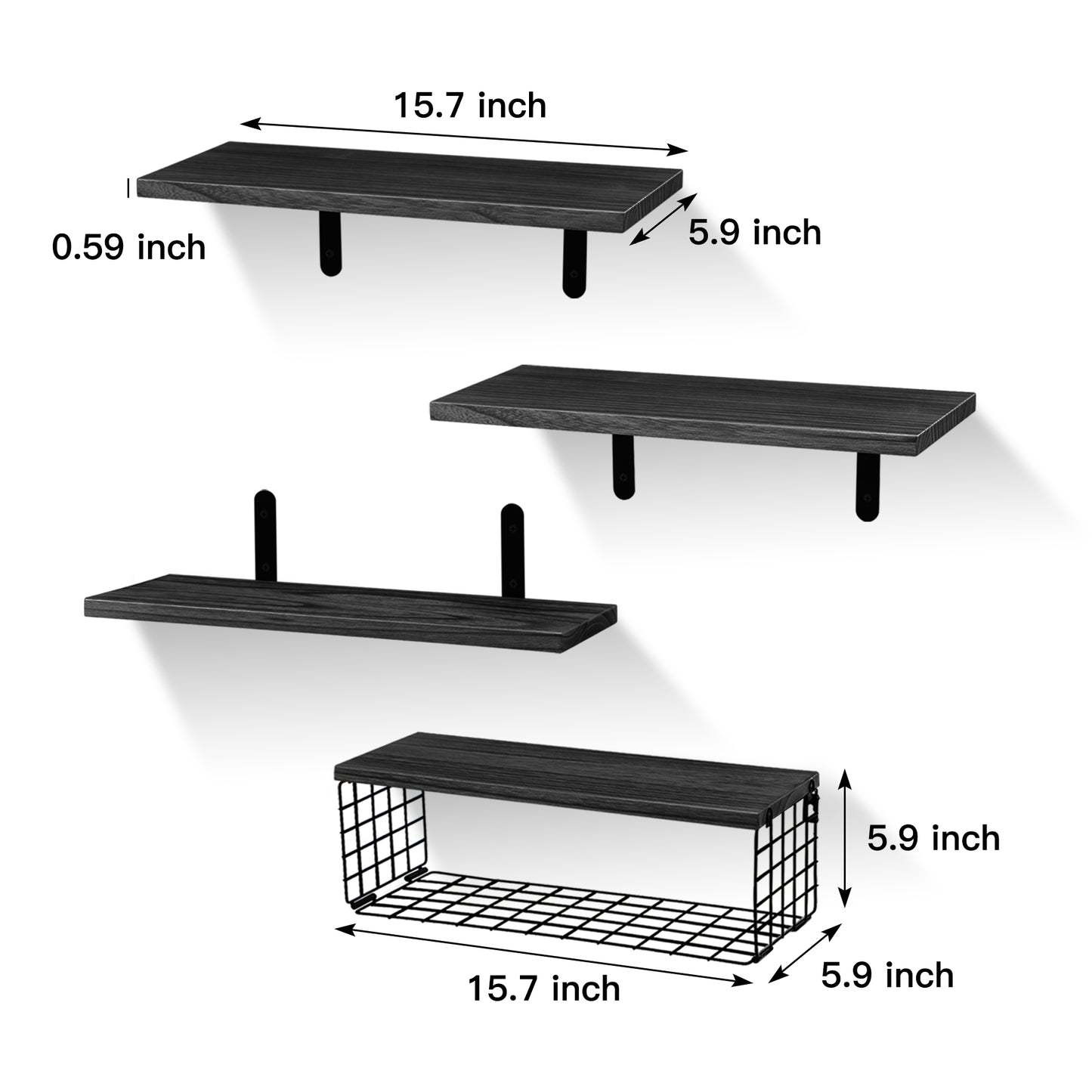 HealAge Floating Shelves Wall Mounted with Storage Basket, Bathroom Floating Shelves Over Toilet,Rustic Wood Shelves for Bathroom,Bedroom,Living Room,Kitchen,Black
