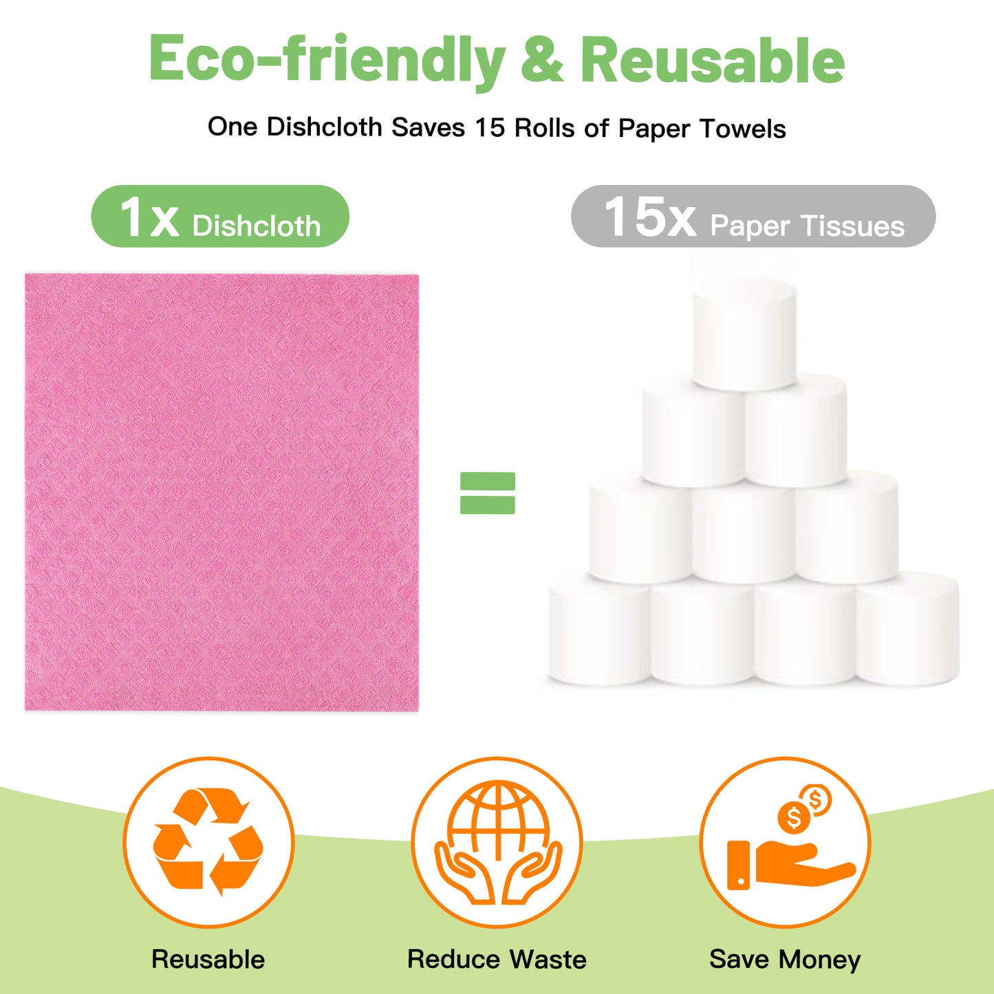 HealAge 15 Pack Swedish Dishcloths for Kitchen,Eco-Friendly Sponge Dish Cloths for Kitchen, Counters & Washing Dishes, Reusable Paper Towels Washable, Pink