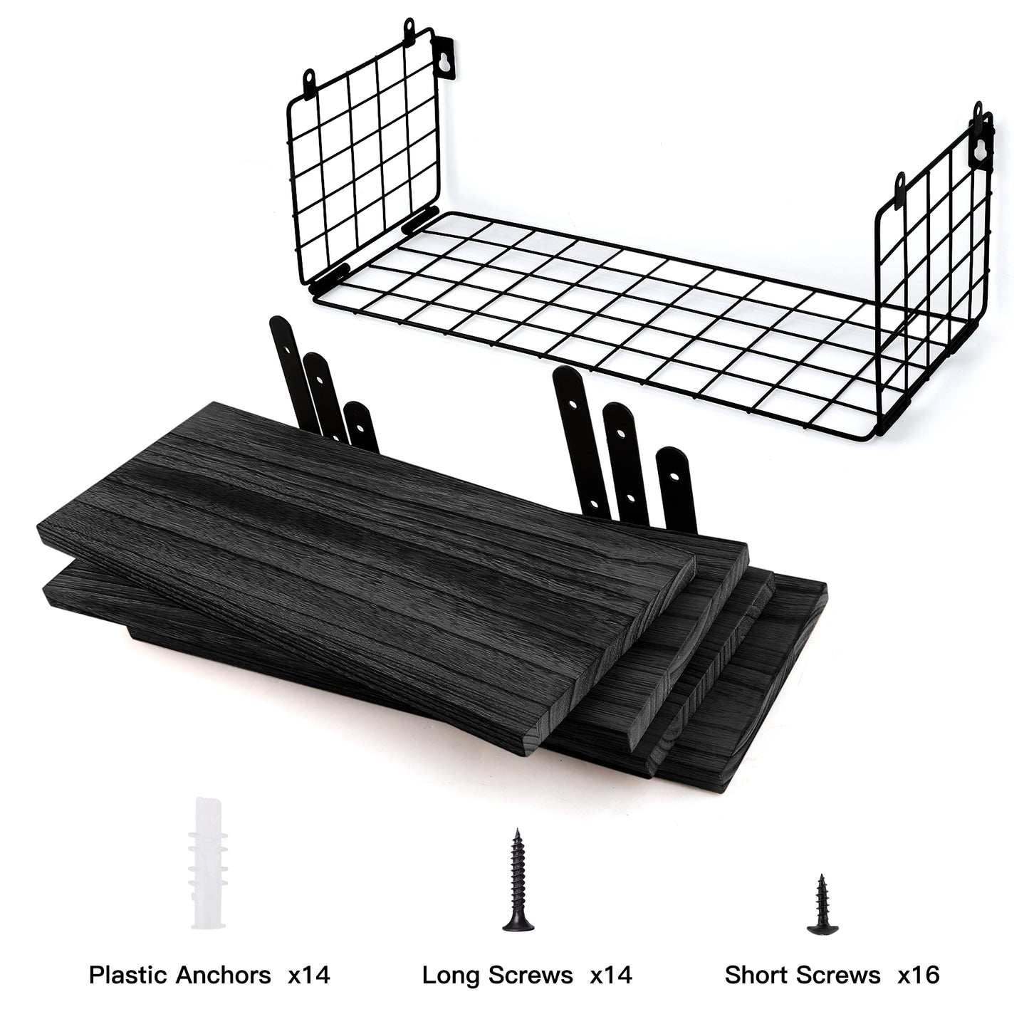 HealAge Floating Shelves Wall Mounted with Storage Basket, Bathroom Floating Shelves Over Toilet,Rustic Wood Shelves for Bathroom,Bedroom,Living Room,Kitchen,Black